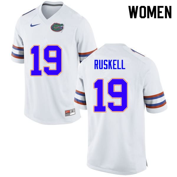 Women's NCAA Florida Gators Jack Ruskell #19 Stitched Authentic Nike White College Football Jersey WXT0865WO